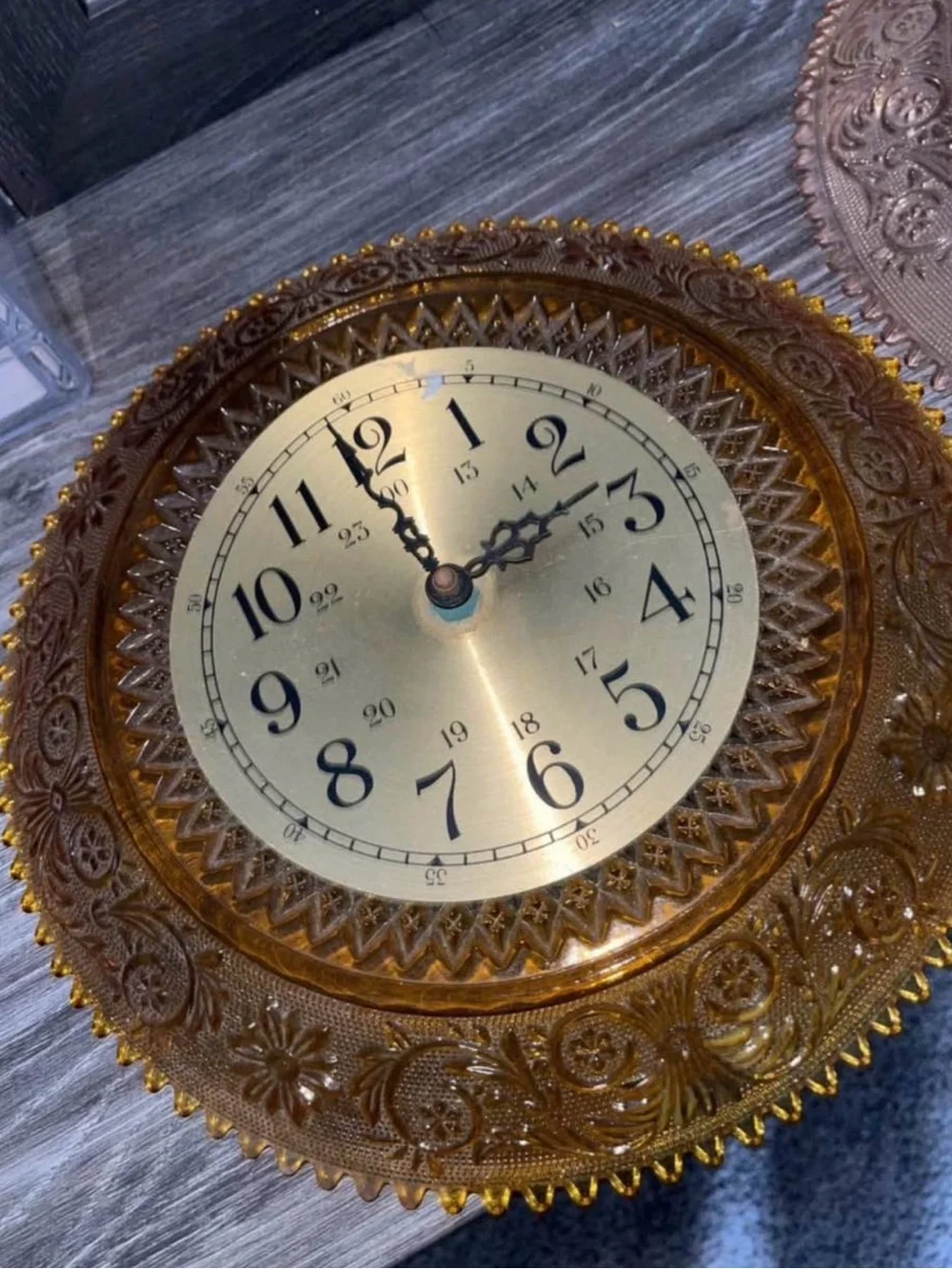 Vintage Decorative Glass Wall Clock Plate - Amber and Rose